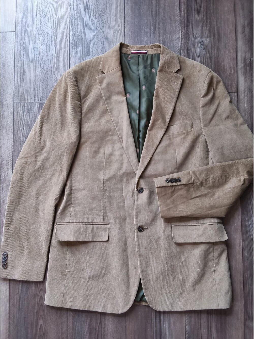 Tommy Hilfiger Men's Beige Modern-Fit Corduroy Sport Coat Preppy Suit Jacket 42L